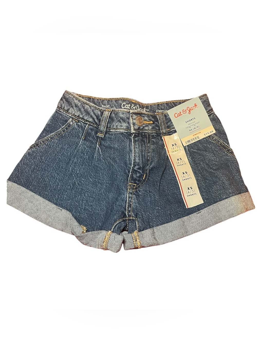 Cat & Jack Girls Denim Shorts XS 4/5 Adjustable Waist Stretch NWT